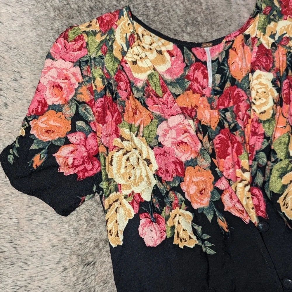 Free People Jamie Floral Midi Dress Black Women's XS